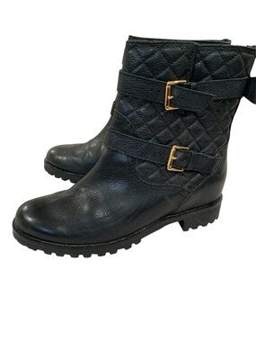 Kate Spade Samara Moto Quilted Black Leather Boots Size 9 M